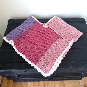 Handmade Crochet Girls Poncho – Pinks, Blues & Purples – Toddler to Youth‎ Size